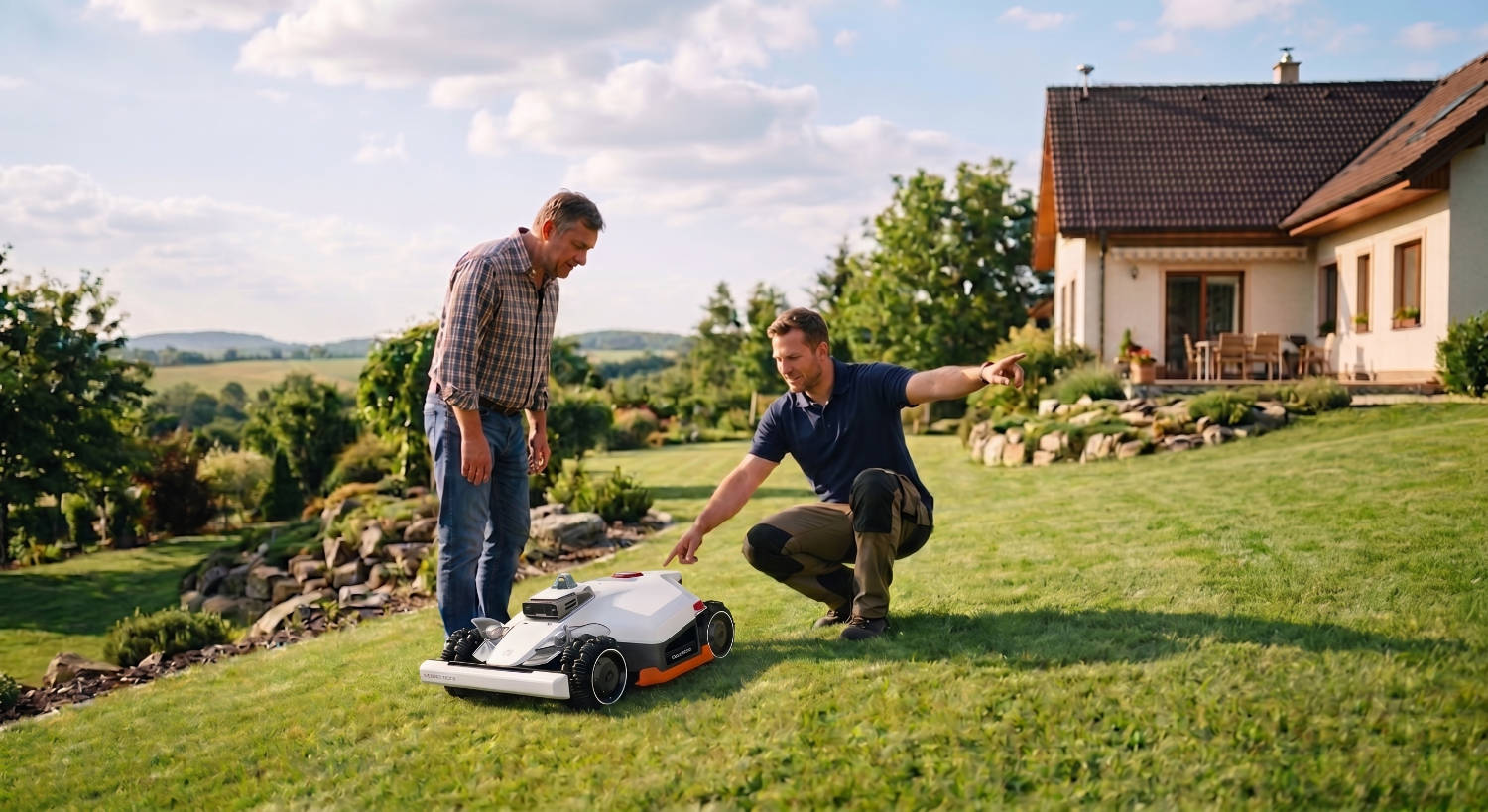 Robotická sekačka Mammotion na zahradě